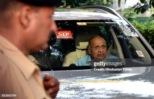 Rajya Sabha MP Veerendra Kumar after meeting with party leader Sharad Yadav at his residence on July 27, 2017 in New Delhi, India. Nitish Kumar...