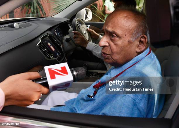 Rajya Sabha MP Veerendra Kumar after meeting with party leader Sharad Yadav at his residence on July 27, 2017 in New Delhi, India. Nitish Kumar...