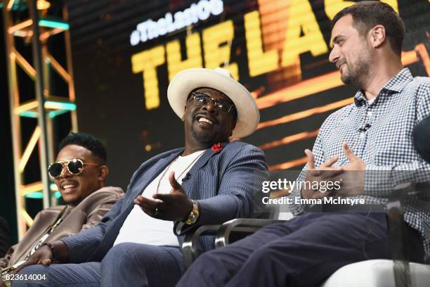 Actors Allen Maldonado, Cedric the Entertainer and Executive producer John Carcieri of 'The Last O.G.' speak onstage during the TCA Turner Summer...