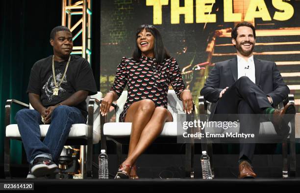 Executive producer/actor Tracy Morgan, actors Tiffany Haddish and Ryan Gaul of 'The Last O.G.' speak onstage during the TCA Turner Summer Press Tour...