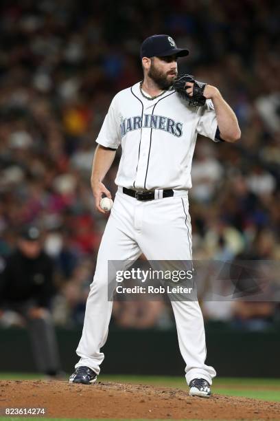 Tony Zych of the Seattle Mariners pitches during the game against the New York Yankees at Safeco Field on July 20, 2017 in Seattle, Washington. The...