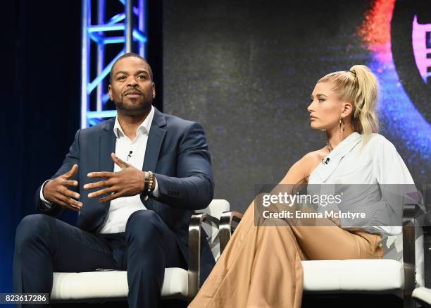 Hosts Method Man and Hailey Baldwin of 'Drop The Mic' speak onstage during the TCA Turner Summer Press Tour 2017 Presentation at The Beverly Hilton...