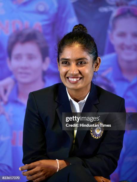 Indian Women's Cricket team captain Mithali Raj during the felicitating event on July 27, 2017 in New Delhi, India. Mithali Raj led India to the...