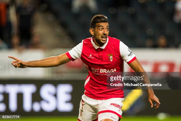 Ahmed Hassan Mahgoub of SC Braga during a UEFA Europa League qualification match between AIK and SC Braga at Friends arena on July 27, 2017 in Solna,...