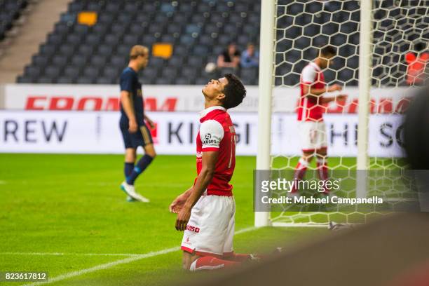 Danilo Barbosa da Silva of SC Braga dejected after missing an opportunity on goal during a UEFA Europa League qualification match between AIK and SC...