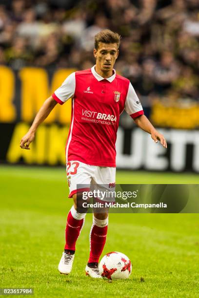 Pedro Miguel Martins Santos of SC Braga during a UEFA Europa League qualification match between AIK and SC Braga at Friends arena on July 27, 2017 in...