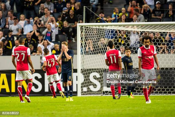 Johan Blomberg of AIK dejected after a missed shot at goal during a UEFA Europa League qualification match between AIK and SC Braga at Friends arena...