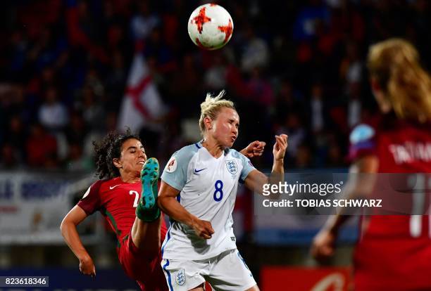 Portugal's midfielder Melissa Antunes vies with England's midfielder Isobel Christiansen during the UEFA Women's Euro 2017 football match between...