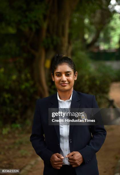 Indian Women's Cricket team captain Mithali Raj during the felicitating event on July 27, 2017 in New Delhi, India. Mithali Raj led India to the...