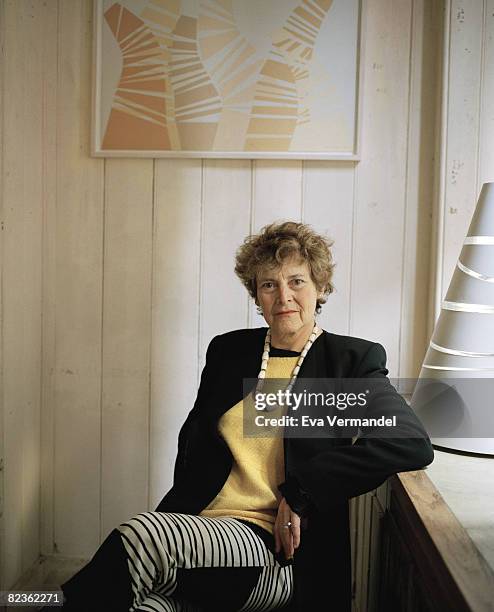 Artist Liliane Lijn poses for a portrait shoot for the Independent magazine in London on April 14, 2008.