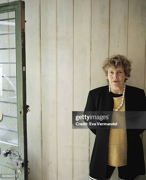 Artist Liliane Lijn poses for a portrait shoot for the Independent magazine in London on April 14, 2008.