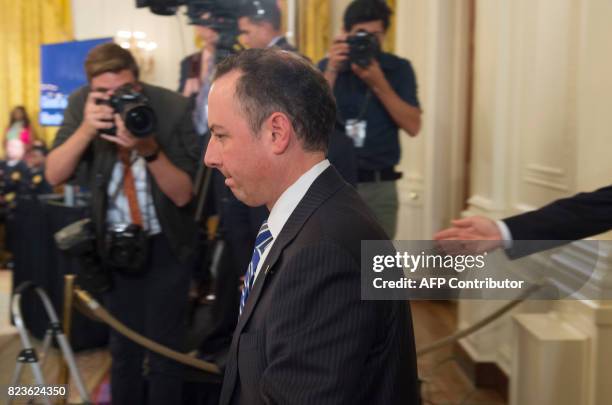 White House Chief of Staff Reince Priebus arrives for an event where US President Donald Trump will present the Medal of Valor to the first...