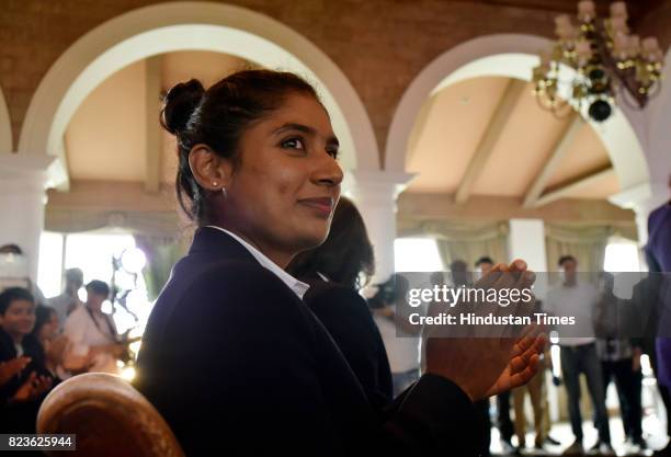 Indian Women's Cricket team captain Mithali Raj during the felicitating event on July 27, 2017 in New Delhi, India. Mithali Raj led India to the...