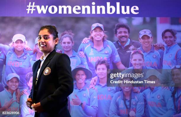 Indian Women's Cricket team captain Mithali Raj during the felicitating event on July 27, 2017 in New Delhi, India. Mithali Raj led India to the...