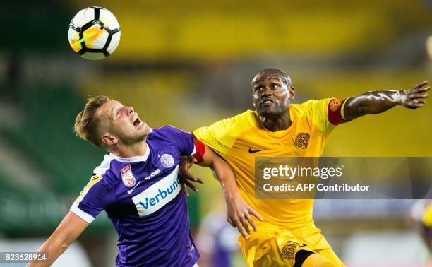 Austria Wien's Alexander Grunwald vies for the ball with Limassol's Marcos Airosa during a UEFA Europa League qualifying football match between FK...