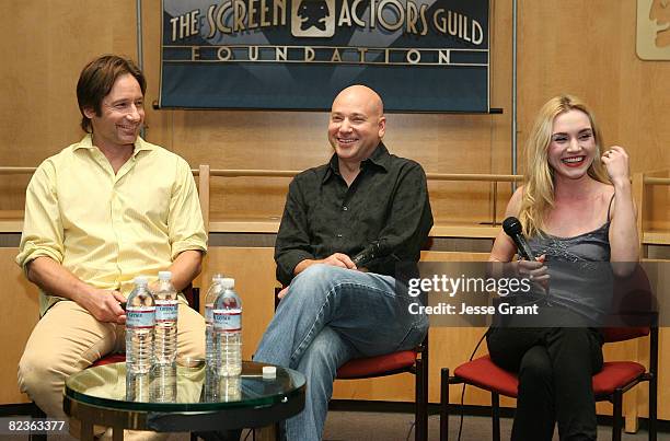 Actors David Duchovny, Evan Handler and Rachel Miner at the SAG Foundation Screening of Californication Episode: 112 "The Last Waltz" at the James...