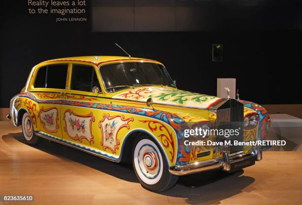 The John Lennon Rolls-Royce Phantom is displayed at the world premiere of the 'The Great Eight Phantoms - A Rolls-Royce Exhibition' at Bonhams on...