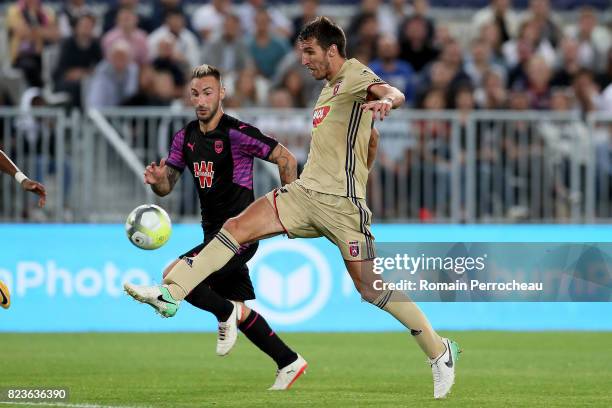 Diego Contento of Bordeaux and Marko Scepovic of Videoton in action during the UEFA Europa League qualifying match between Bordeaux and Videoton at...