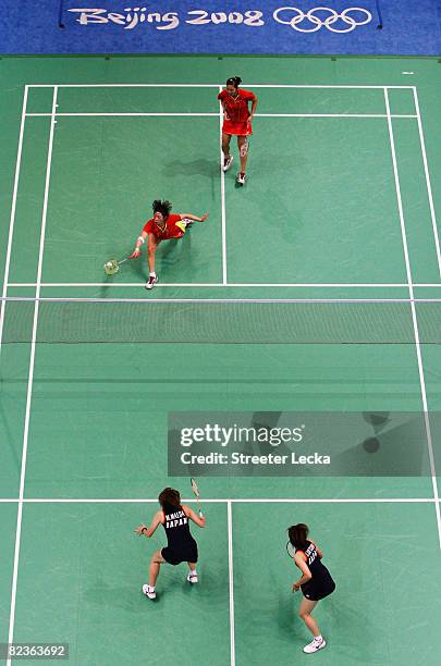 Wei Yili and Zhang Yawen of China in action against Miyuki Maeda and Satoko Suetsuna of Japan in the Women's Doubles Bronze Medal Match at the...