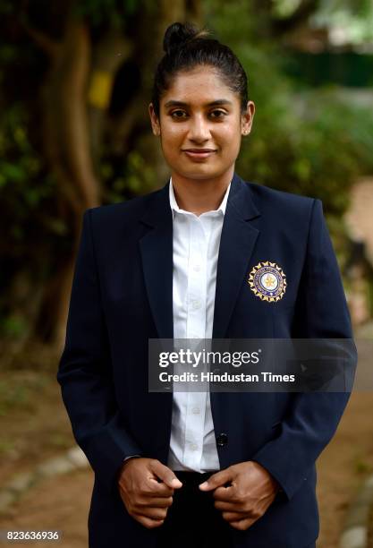 Indian Women's Cricket team captain Mithali Raj during the felicitating event on July 27, 2017 in New Delhi, India. Mithali Raj led India to the...