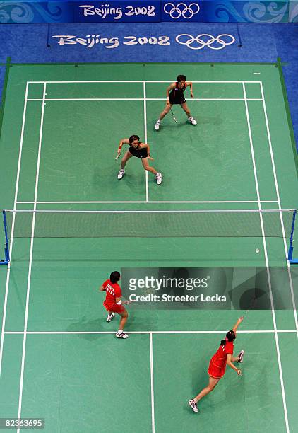 Wei Yili and Zhang Yawen of China in action against Miyuki Maeda and Satoko Suetsuna of Japan in the Women's Doubles Bronze Medal Match at the...