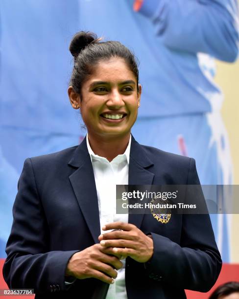 Indian Women's Cricket team captain Mithali Raj during the felicitating event on July 27, 2017 in New Delhi, India. Mithali Raj led India to the...