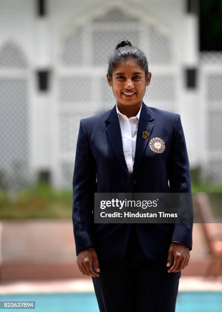 Indian Women's Cricket team captain Mithali Raj during the felicitating event on July 27, 2017 in New Delhi, India. Mithali Raj led India to the...