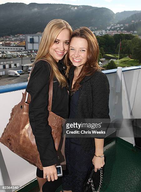Actresses Andrea Bowen and Joy Lauren participate in the "Team Press Conference" as part of the Hollywood Knights Norway Tour on March 14, 2008 in...
