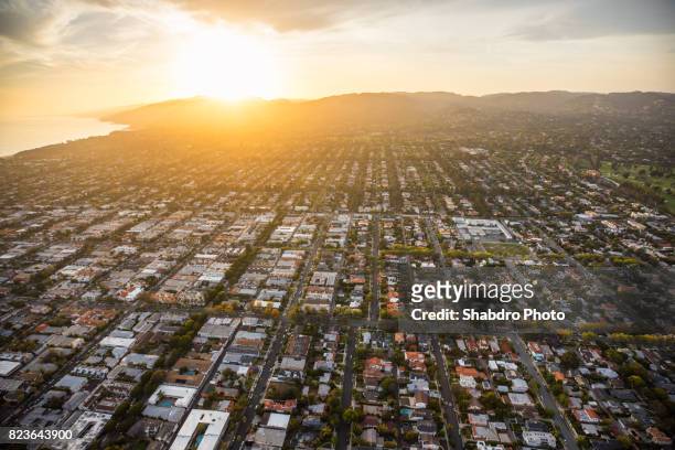 west side neighborhood ariel at sunset - overhead view of neighborhood stock pictures, royalty-free photos & images