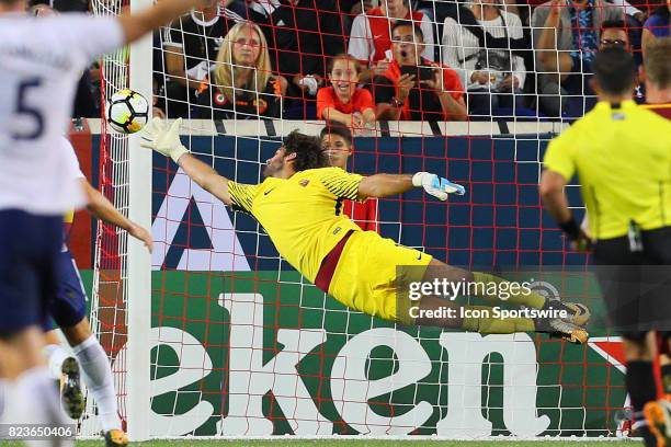 Roma goalkeeper Alisson during the second half of the International Champions Cup soccer game between Tottenham Hotspur and Roma on July 25 at Red...