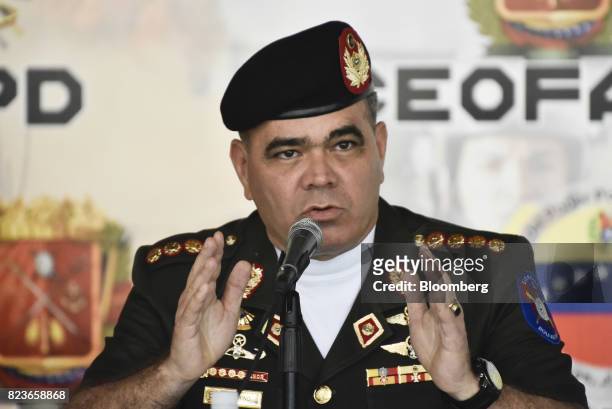 Vladimir Padrino Lopez, Venezuela's defense minister, speaks during a press conference in Caracas, Venezuela, on Thursday, July 27, 2017. U.S....