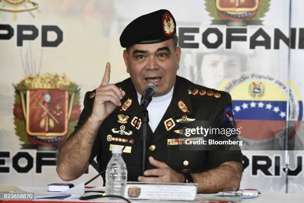 Vladimir Padrino Lopez, Venezuela's defense minister, speaks during a press conference in Caracas, Venezuela, on Thursday, July 27, 2017. U.S....