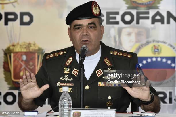 Vladimir Padrino Lopez, Venezuela's defense minister, speaks during a press conference in Caracas, Venezuela, on Thursday, July 27, 2017. U.S....