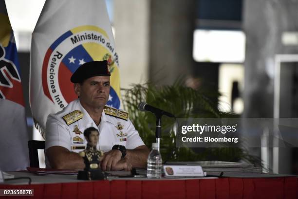 Admiral Remigio Ceballos Ichaso listens during a press conference in Caracas, Venezuela, on Thursday, July 27, 2017. U.S. Sanctions against 13...