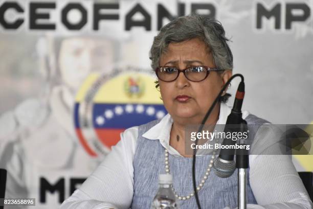 Tibisay Lucena, president of the National Electoral Council, listens during a press conference in Caracas, Venezuela, on Thursday, July 27, 2017....
