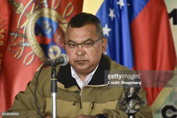 Nestor Reverol, Venezuela's interior minister, listens during a press conference in Caracas, Venezuela, on Thursday, July 27, 2017. U.S. Sanctions...