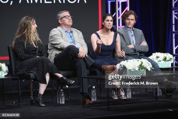 Executive producer Amy Zvi, executive producer Adam McKay, star/executive producer Sarah Silverman and showrunner/executive producer Gavin Purcell of...