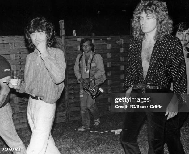 Led Zeppelin backstage at Knebworth, England. This was the last time Led Zeppelin appeared in England. The audience was estimated at 187,000. On...