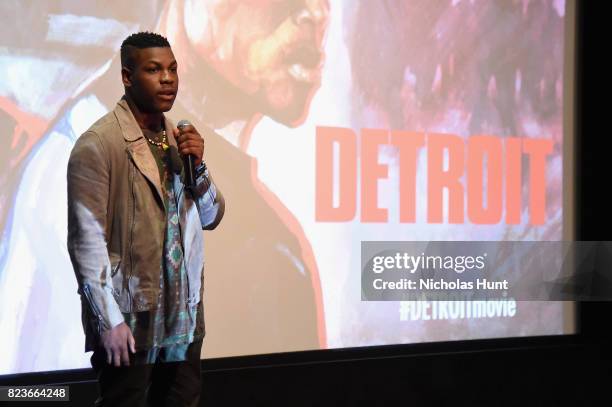 Actor John Boyega speaks onstage at the Detroit special screening at the Crosby Street Hotel on July 27, 2017 in New York City.