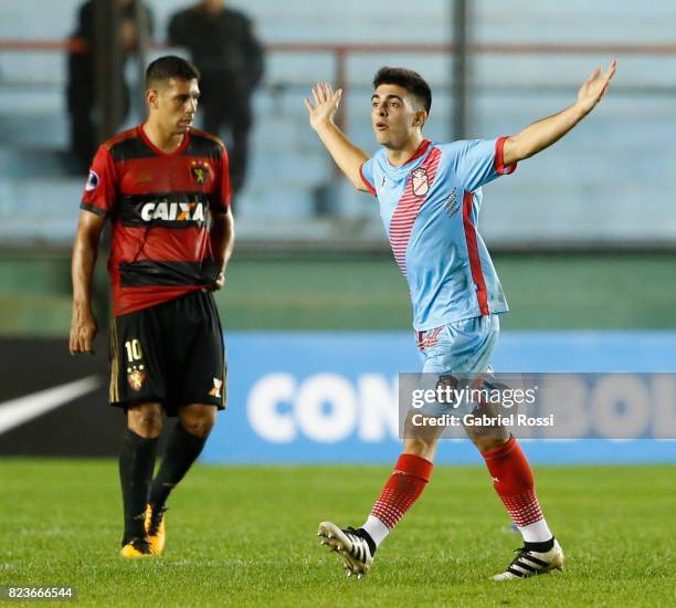 Juan Brunetta of Arsenal celebrates after scoring the opening goal during a second leg match between Arsenal and Sport Recife as part of the second...