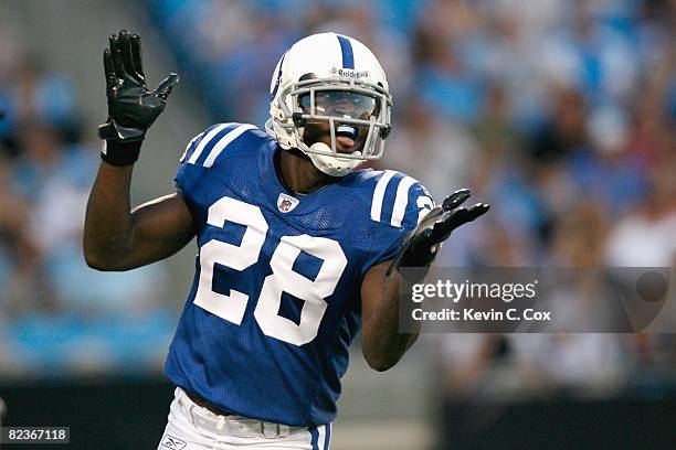 Marlin Jackson of the Indianapolis Colts reacts on the field during the game against the Carolina Panthers at Bank of America Stadium on August 2008...