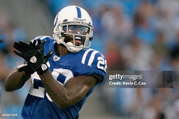 Marlin Jackson of the Indianapolis Colts reacts on the field during the game against the Carolina Panthers at Bank of America Stadium on August 2008...