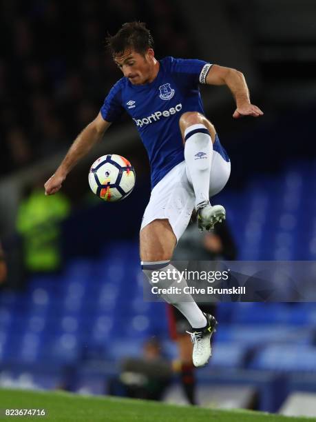 Leighton Baines of Everton in action during the UEFA Europa League Third Qualifying Round, First Leg match between Everton and MFK Ruzomberok at...