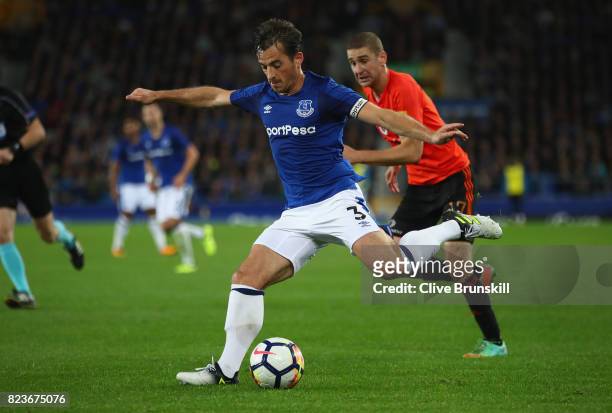 Leighton Baines of Everton in action during the UEFA Europa League Third Qualifying Round, First Leg match between Everton and MFK Ruzomberok at...