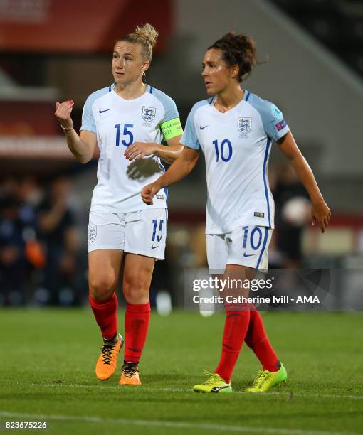 Laura Bassett of England Women and Fara Williams of England Women during the UEFA Women's Euro 2017 match between Portugal and England at Koning...