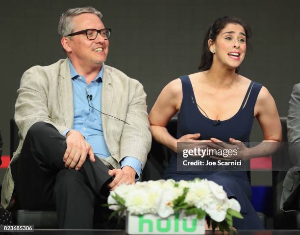 Executive producers Adam McKay and Sarah Silverman speak onstage during Summer TCA at The Beverly Hilton Hotel on July 27, 2017 in Beverly Hills,...