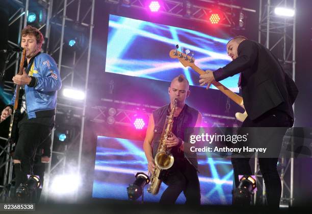 Matt Willis and James Bourne of Busted performs during MTV Crashes Plymouth on July 27, 2017 in Plymouth, England.