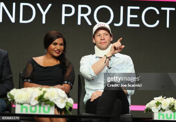 Actors Mindy Kaling and Ike Barinholtz speak onstage during Summer TCA at The Beverly Hilton Hotel on July 27, 2017 in Beverly Hills, California.