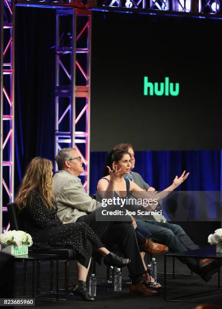 Executive producers Amy Zvi, Adam McKay, Sarah Silverman and Gavin Purcell speak onstage during Summer TCA at The Beverly Hilton Hotel on July 27,...