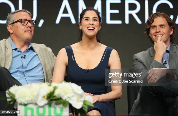 Executive producers Adam McKay, Sarah Silverman and Gavin Purcell speak onstage during Summer TCA at The Beverly Hilton Hotel on July 27, 2017 in...